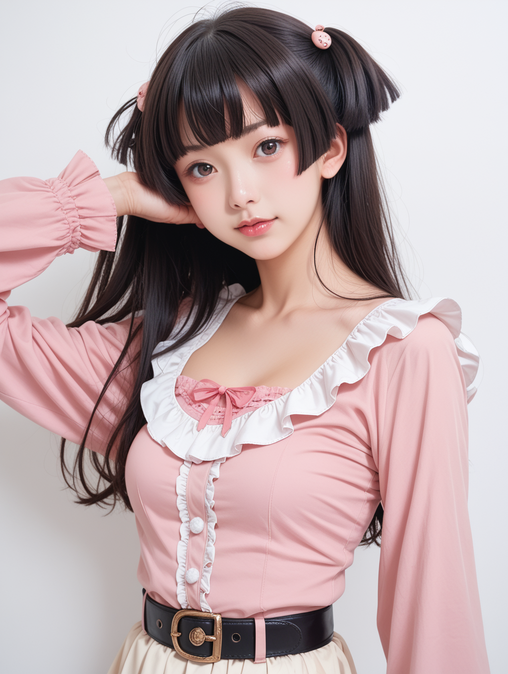 05995-3441833367-score_9, score_8_up, score_7_up,realistic, _1girl,jirai_kei,solo,looking_at_viewer,medium_breasts,long_sleeves,belt,pink_shirt,s.png